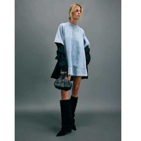 Free People Harlow Denim Minidress Size Medium - Picture 3 of 12